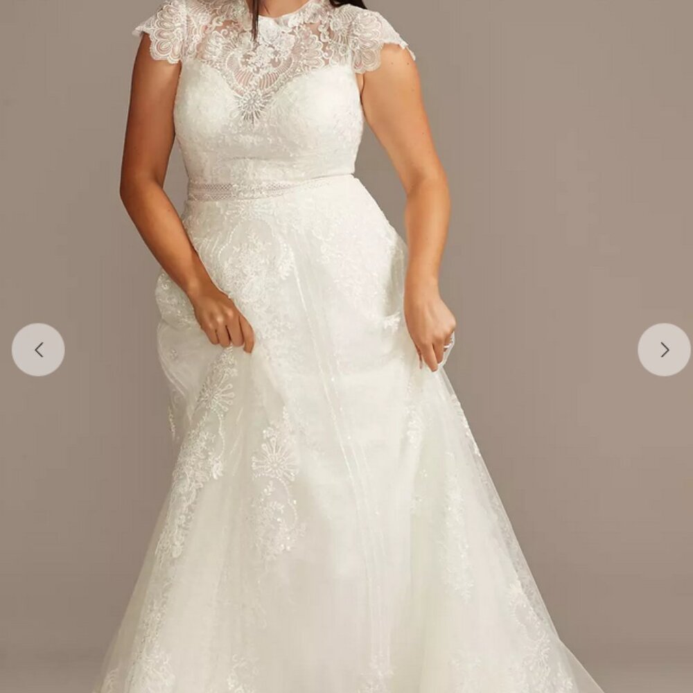 Melissa Sweet Ivory Embroidered Mock Neck Wedding Dress, Size 18W